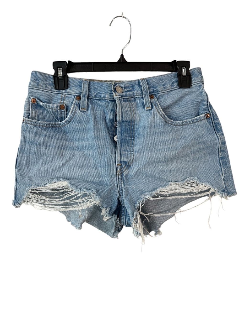 Levi’s 501 Big E Premium Blue Jean Cut Off Distressed High Rise Shorts Size 28